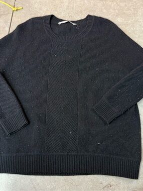 Athleta Black Crewneck Sweater with Subtle Cable Panel